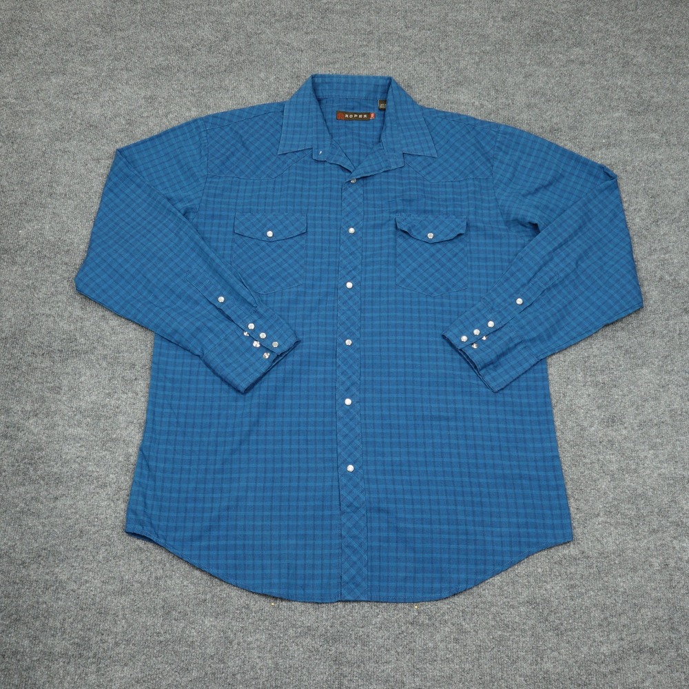 Roper Shirt Mens XL Blue Plaid Long Sleeve Pearl Snap Western Yoke Cowboy